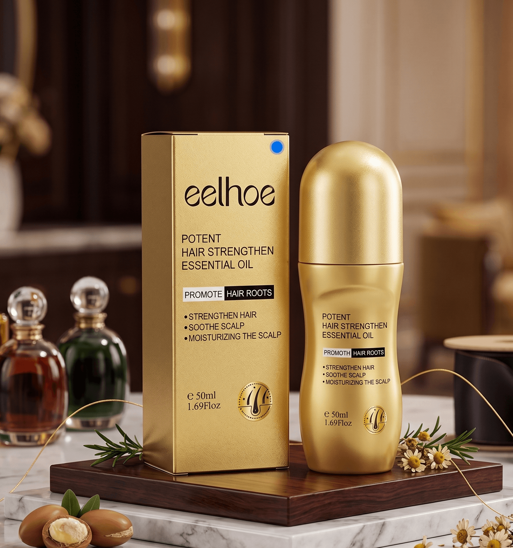 Eelhoe roll-on Vitamina B7, aceite de ricino. Extracto de café, extracto de ginseng, extracto de camelia.